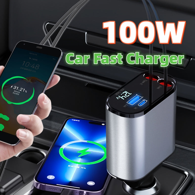 Metal Car Charger 100W Super Fast Charging Car  USB And TYPE-C Adapter