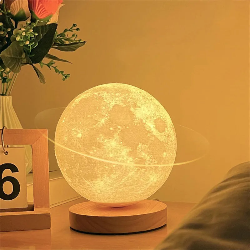 Creative 3D Magnetic Floating Levitating Moon Lamp Touch Control 3 Color Moon Light