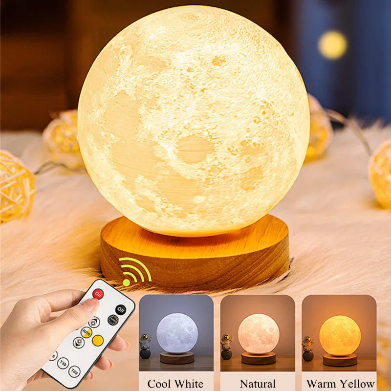 Creative 3D Magnetic Floating Levitating Moon Lamp Touch Control 3 Color Moon Light