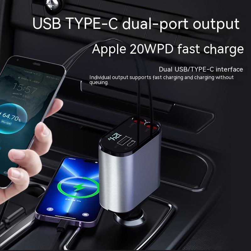 Metal Car Charger 100W Super Fast Charging Car  USB And TYPE-C Adapter
